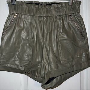 Stella Dallas Like New Faux Leather Olive Green High Waisted Shorts